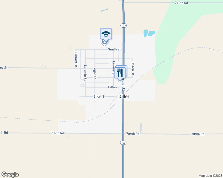 map of restaurants, bars, coffee shops, grocery stores, and more near 501 Lavelle Street in Diller