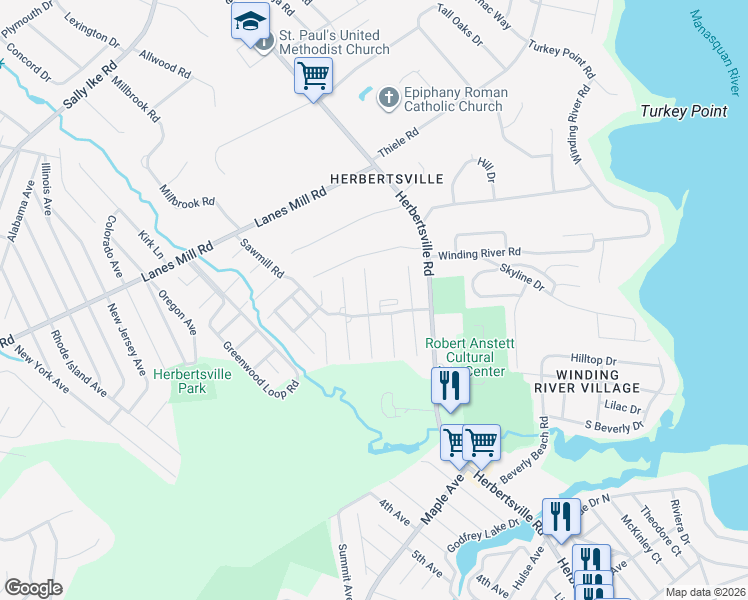 map of restaurants, bars, coffee shops, grocery stores, and more near 255 Sawmill Road in Brick Township