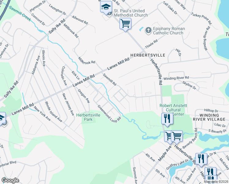 map of restaurants, bars, coffee shops, grocery stores, and more near 1152 Sawmill Road in Brick Township