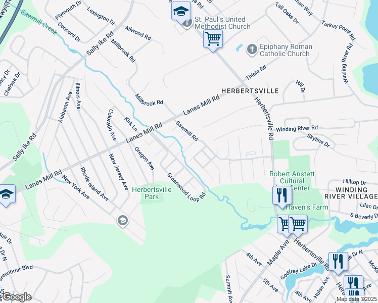 map of restaurants, bars, coffee shops, grocery stores, and more near 1152 Sawmill Road in Brick Township