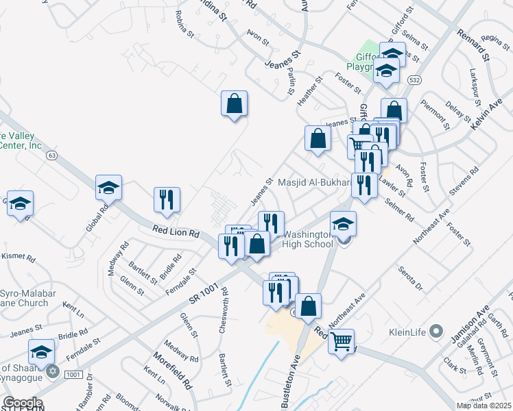 map of restaurants, bars, coffee shops, grocery stores, and more near 707 Gorman Street in Philadelphia