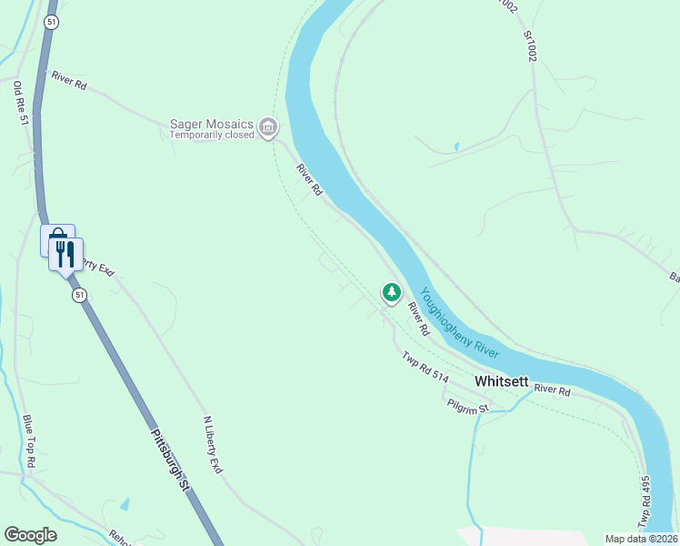 map of restaurants, bars, coffee shops, grocery stores, and more near 104 4th Street in Perryopolis