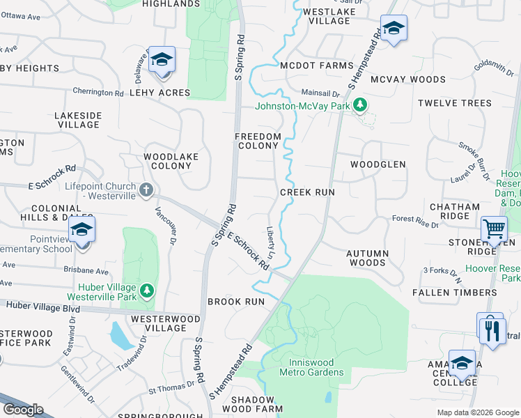 map of restaurants, bars, coffee shops, grocery stores, and more near 647 Lexington Court in Westerville