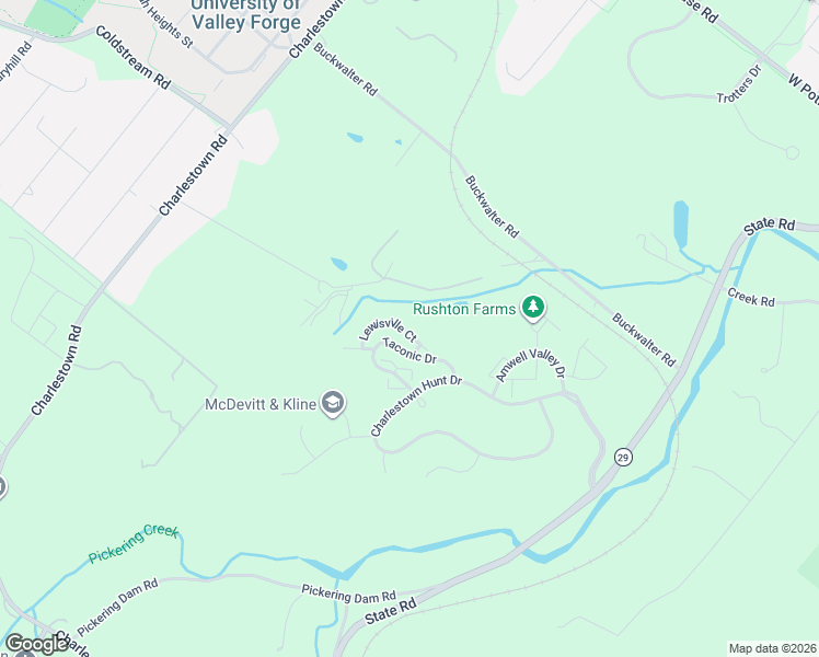 map of restaurants, bars, coffee shops, grocery stores, and more near 134 Lewisville Court in Phoenixville