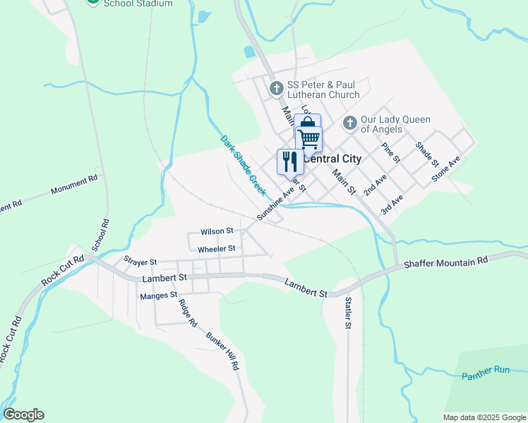 map of restaurants, bars, coffee shops, grocery stores, and more near 204 Sunshine Ave in Central City