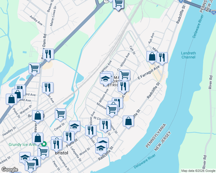 map of restaurants, bars, coffee shops, grocery stores, and more near 1801 Wilson Avenue in Bristol