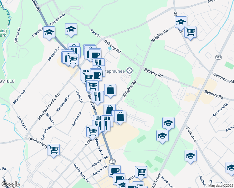 map of restaurants, bars, coffee shops, grocery stores, and more near 3170 Knights Road in Bucks County