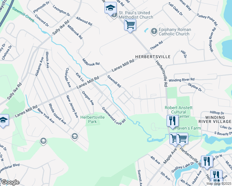 map of restaurants, bars, coffee shops, grocery stores, and more near 1152 Sawmill Road in Brick Township
