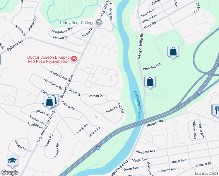 map of restaurants, bars, coffee shops, grocery stores, and more near 580 South Mount Vernon Circle in Bensalem