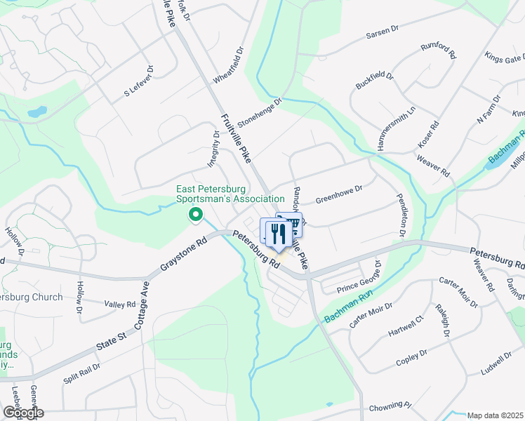 map of restaurants, bars, coffee shops, grocery stores, and more near 561 Burnham Court in Lancaster