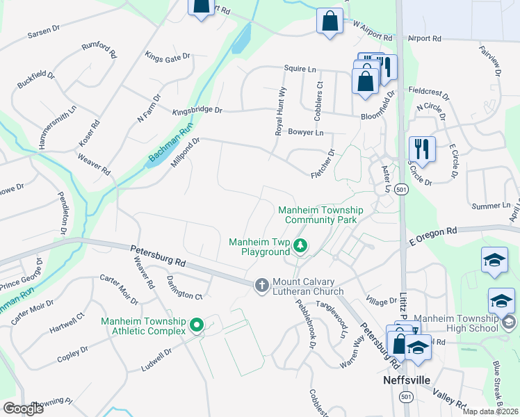 map of restaurants, bars, coffee shops, grocery stores, and more near 321 Petersburg Road in Lititz