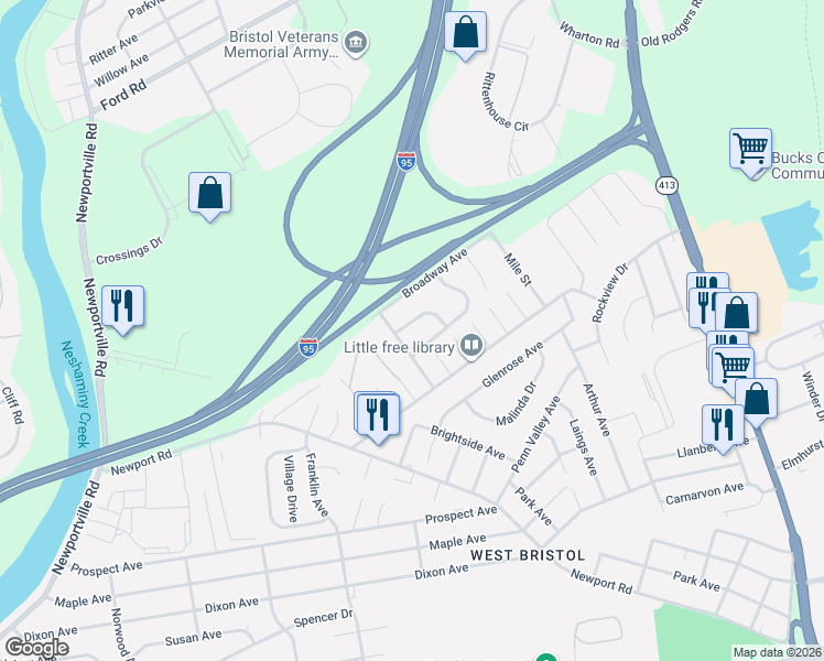map of restaurants, bars, coffee shops, grocery stores, and more near 3108 Midway Lane in Bristol