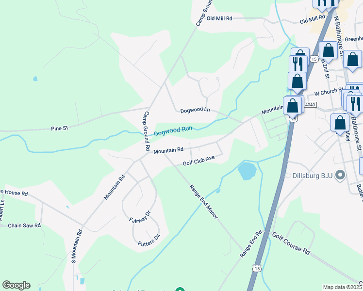 map of restaurants, bars, coffee shops, grocery stores, and more near 406 Mountain Rd in Dillsburg