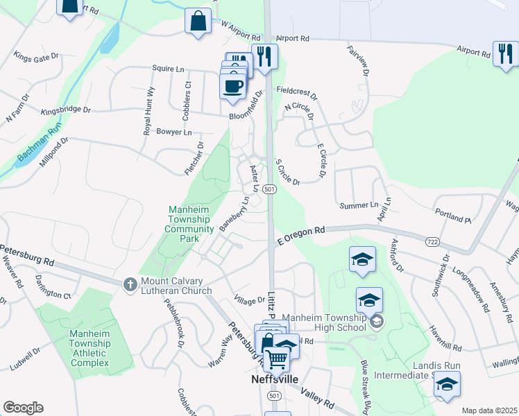map of restaurants, bars, coffee shops, grocery stores, and more near 416 Rockhouse Run in Lititz