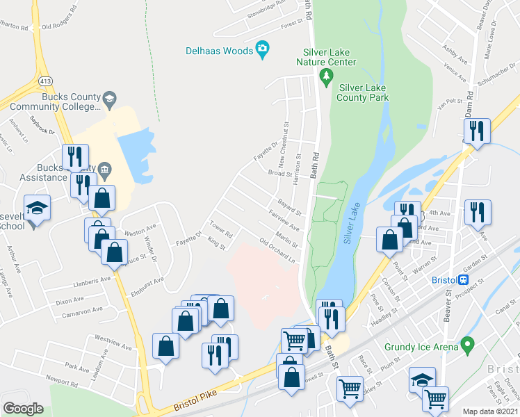 map of restaurants, bars, coffee shops, grocery stores, and more near 901 Fairview Avenue in Bristol