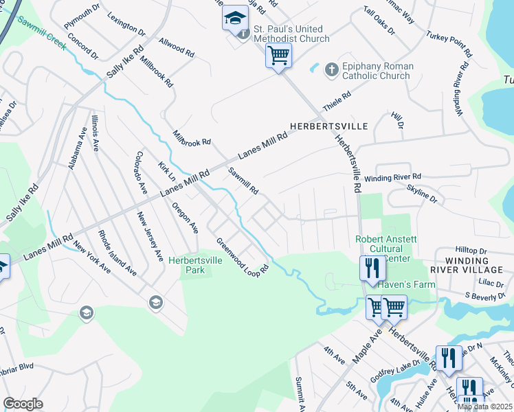 map of restaurants, bars, coffee shops, grocery stores, and more near 1152 Sawmill Road in Brick Township