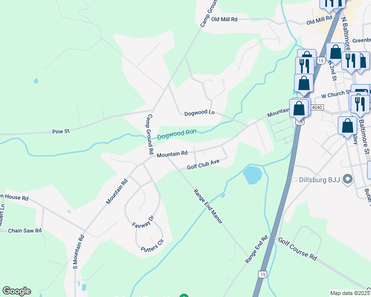 map of restaurants, bars, coffee shops, grocery stores, and more near 406 Mountain Rd in Dillsburg
