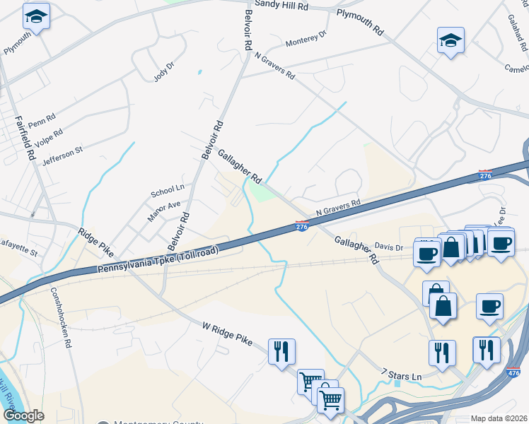 map of restaurants, bars, coffee shops, grocery stores, and more near in Montgomery County