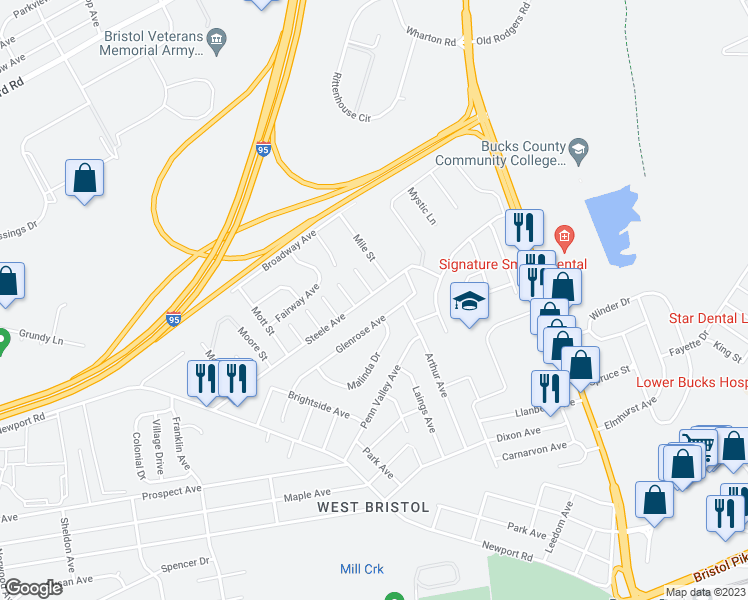 map of restaurants, bars, coffee shops, grocery stores, and more near 3314 Steele Avenue in Bristol
