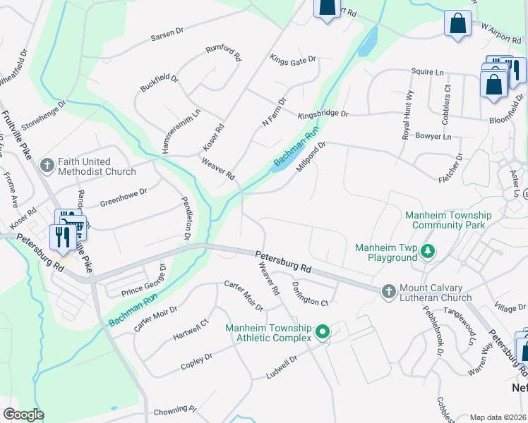 map of restaurants, bars, coffee shops, grocery stores, and more near 391 Ecker Drive in Lititz