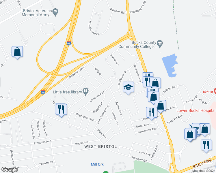 map of restaurants, bars, coffee shops, grocery stores, and more near 3307 Glenrose Avenue in Bristol
