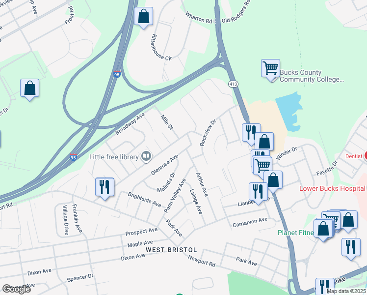 map of restaurants, bars, coffee shops, grocery stores, and more near 3307 Glenrose Avenue in Bristol
