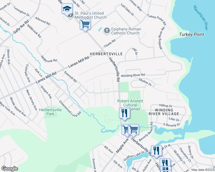 map of restaurants, bars, coffee shops, grocery stores, and more near 255 Sawmill Road in Brick Township
