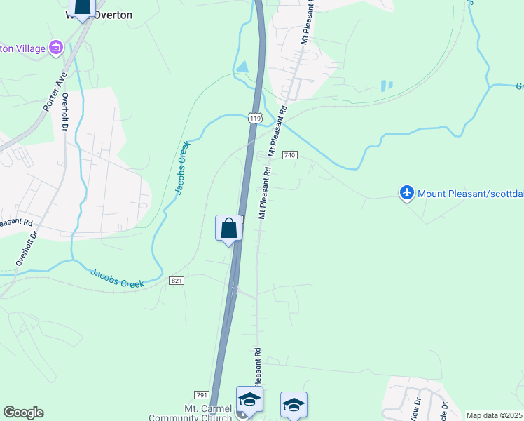 map of restaurants, bars, coffee shops, grocery stores, and more near Mount Pleasant Road in Mount Pleasant