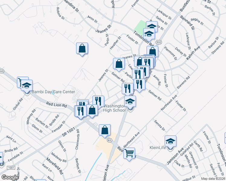 map of restaurants, bars, coffee shops, grocery stores, and more near 10170 Ferndale Street in Philadelphia