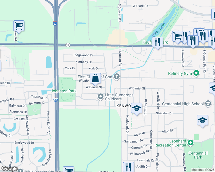 map of restaurants, bars, coffee shops, grocery stores, and more near 708 Dogwood Drive in Champaign