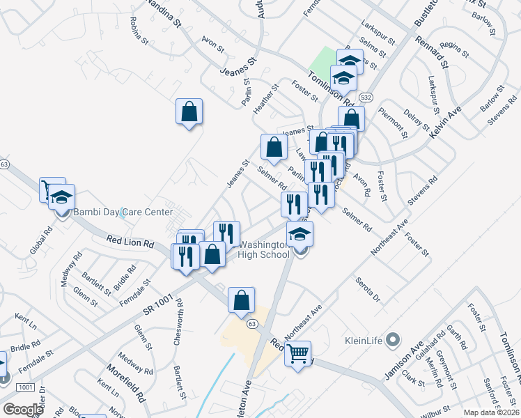 map of restaurants, bars, coffee shops, grocery stores, and more near 10170 Ferndale Street in Philadelphia