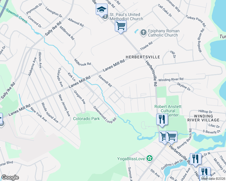 map of restaurants, bars, coffee shops, grocery stores, and more near 1152 Sawmill Road in Brick Township