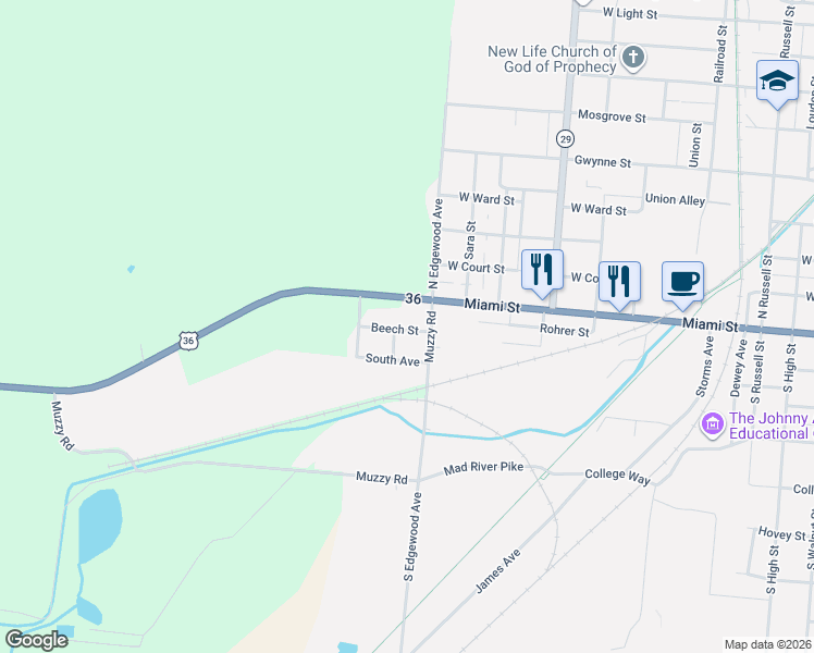 map of restaurants, bars, coffee shops, grocery stores, and more near 1224 Beech Street in Urbana