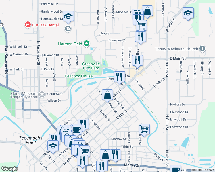 map of restaurants, bars, coffee shops, grocery stores, and more near 730 East Water Street in Greenville