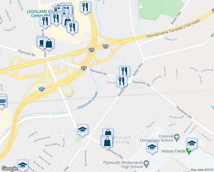 map of restaurants, bars, coffee shops, grocery stores, and more near 210 Ellsworth Alley in Plymouth Meeting