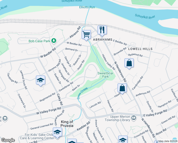 map of restaurants, bars, coffee shops, grocery stores, and more near 677 Lukens Lane in King of Prussia