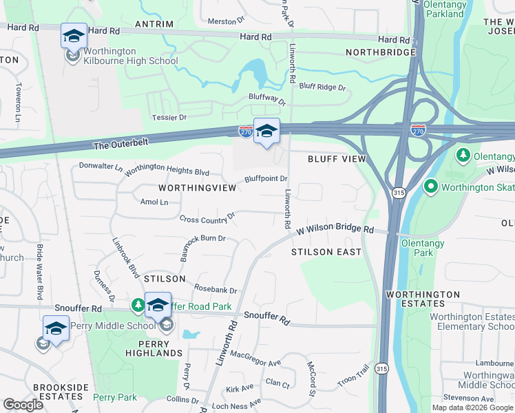 map of restaurants, bars, coffee shops, grocery stores, and more near 998 Cross Country Dr in Columbus