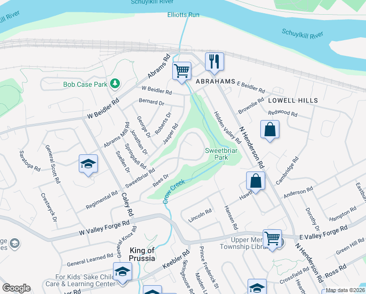 map of restaurants, bars, coffee shops, grocery stores, and more near 677 Lukens Lane in King of Prussia