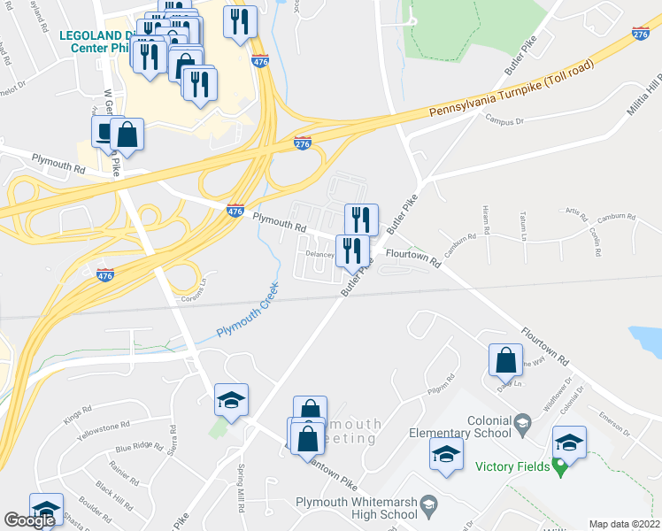 map of restaurants, bars, coffee shops, grocery stores, and more near 209 Juniper Street in Plymouth Meeting