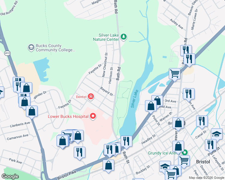 map of restaurants, bars, coffee shops, grocery stores, and more near 907 Bath Road in Bristol