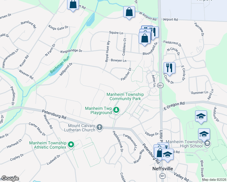 map of restaurants, bars, coffee shops, grocery stores, and more near in Neffsville