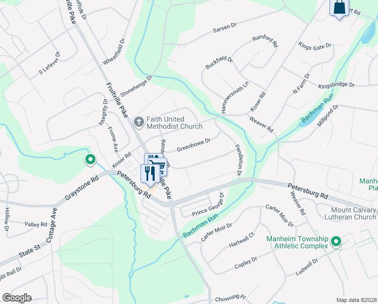 map of restaurants, bars, coffee shops, grocery stores, and more near 546 Greenhowe Dr in Lititz