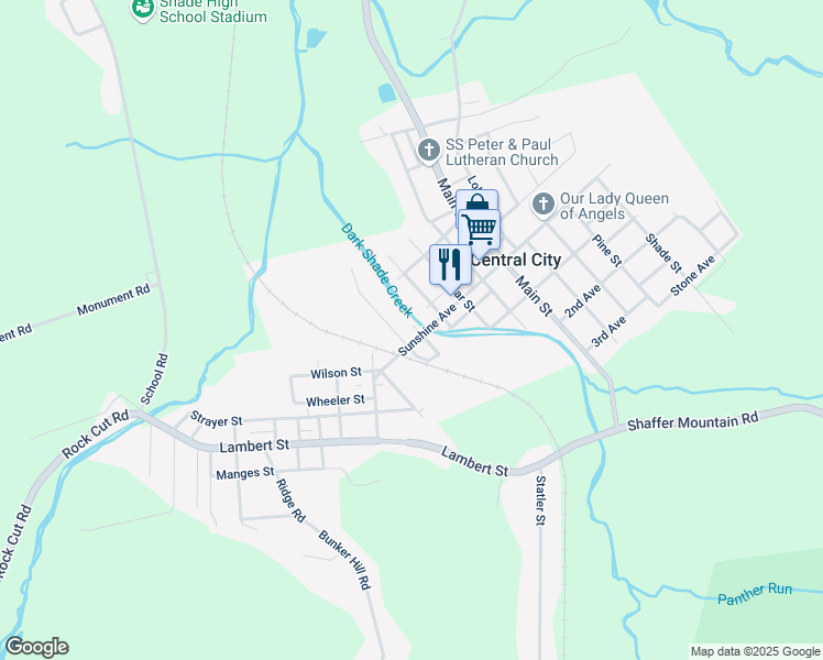 map of restaurants, bars, coffee shops, grocery stores, and more near 204-224 Sunshine Ave in Central City