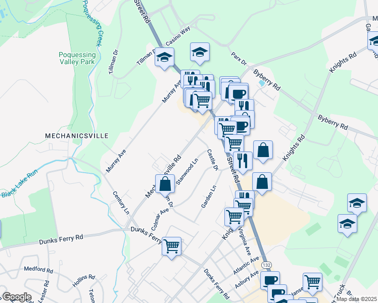 map of restaurants, bars, coffee shops, grocery stores, and more near 2839 Mechanicsville Road in Bucks County