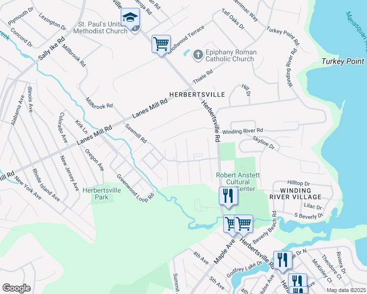 map of restaurants, bars, coffee shops, grocery stores, and more near 145 Sawmill Road in Brick Township