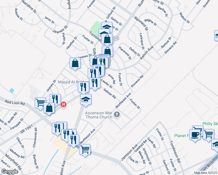 map of restaurants, bars, coffee shops, grocery stores, and more near 826 Lawler Street in Philadelphia
