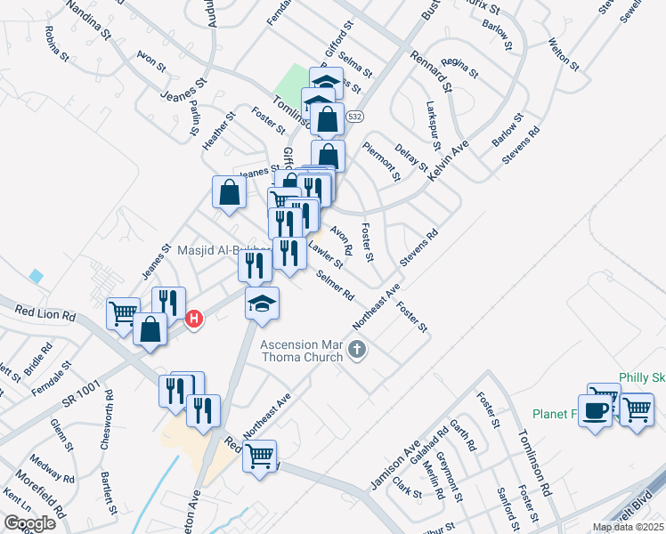 map of restaurants, bars, coffee shops, grocery stores, and more near 826 Lawler Street in Philadelphia