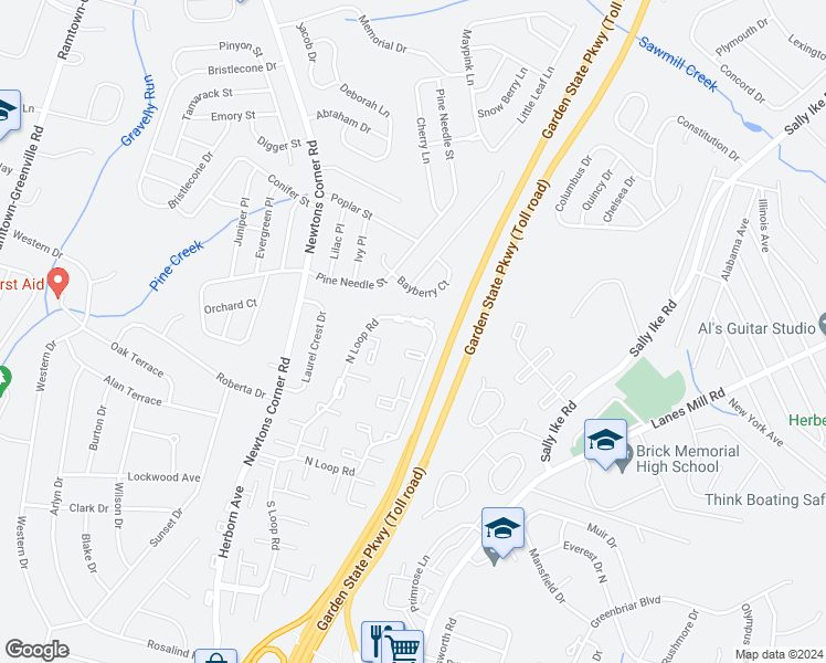 map of restaurants, bars, coffee shops, grocery stores, and more near 894 Cindy Court in Brick