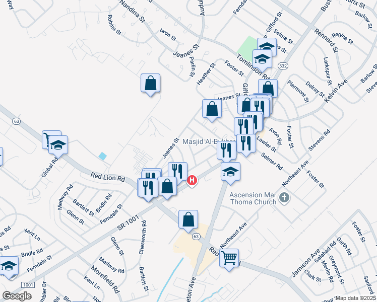 map of restaurants, bars, coffee shops, grocery stores, and more near 732 Kentwood Street in Philadelphia
