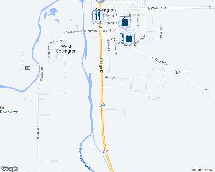 map of restaurants, bars, coffee shops, grocery stores, and more near 7 Julie Court in Covington
